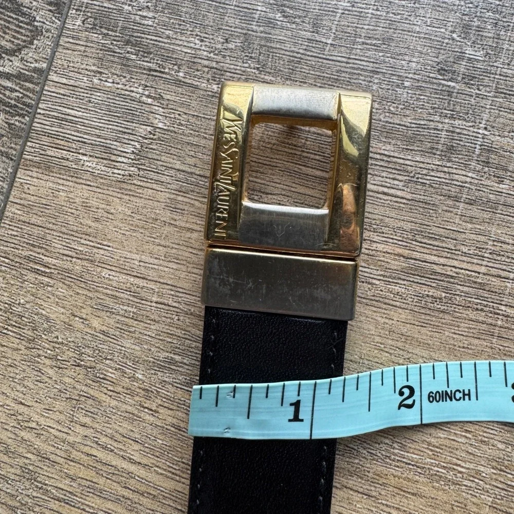 Yves Saint Laurent YSL Mens Reversible‎ Leather Belt Black Burgundy Size 46